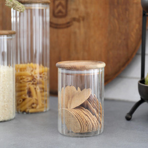 Short Eleanor Fluted Glass Storage Jar, a drinkware piece designed for serving beverages at the table