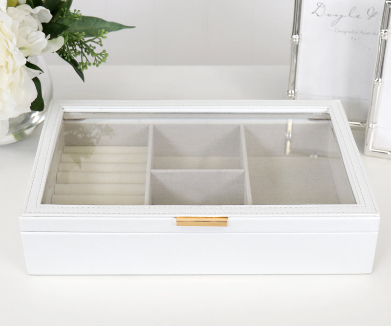 Paris White Jewellery Box - Glass Top