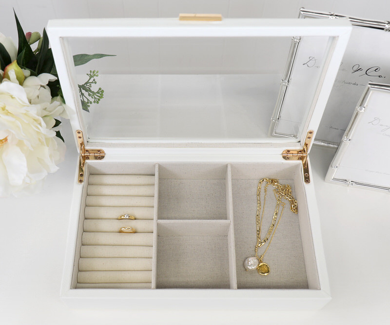 Paris White Jewellery Box - Glass Top