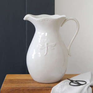 Large Dragonfly French Country White Jug