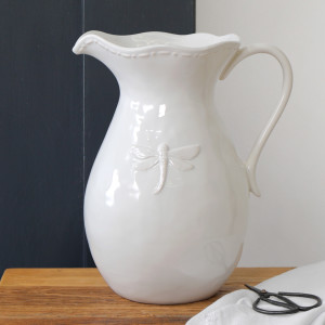 Large Dragonfly French Country White Jug