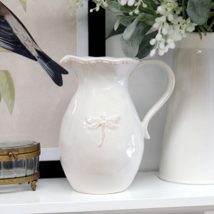 Dragonfly French Country White Jug, a decorative jug for serving or flower display