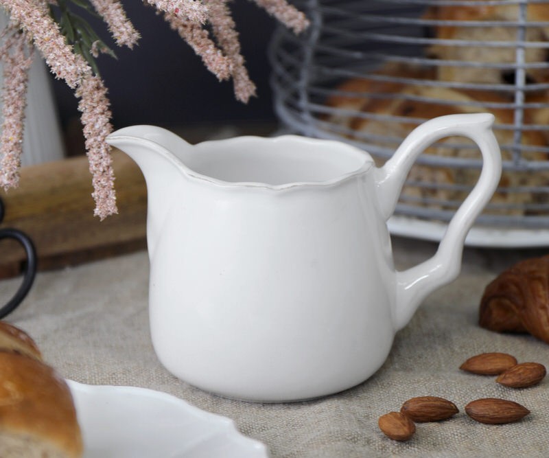 Elise Milk Jug - White Jug Scroll Handle