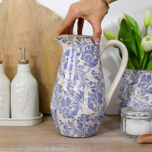 Tall Wisteria Lane Blue Jug, a decorative jug for serving or flower display