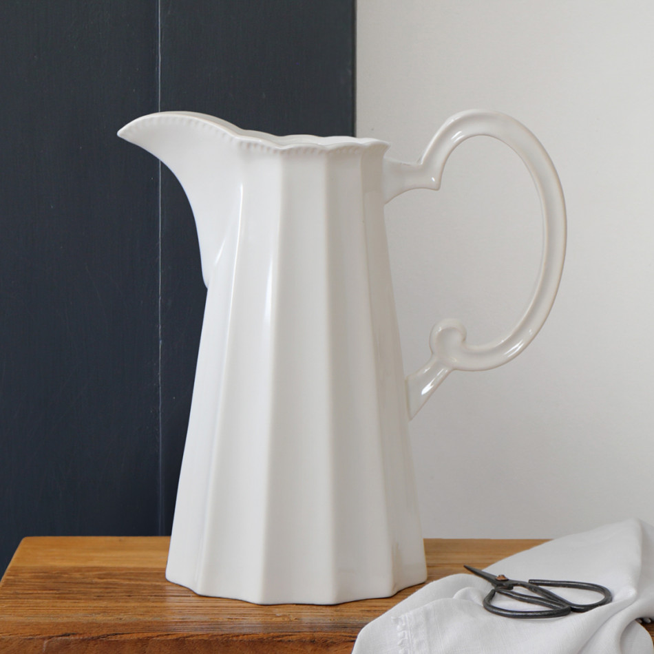 Bordeaux Fluted White Jug, decorative tableware