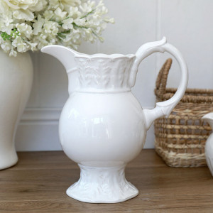 Maison White Jug - White Pitcher, a handled vessel suited to serving or displaying a flower arrangement