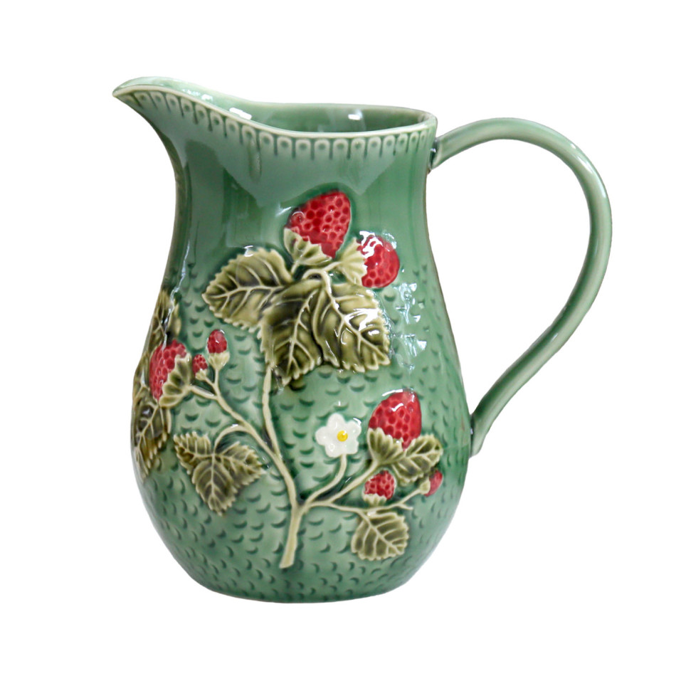 Wild Strawberry Green Jug, a decorative jug for serving or flower display