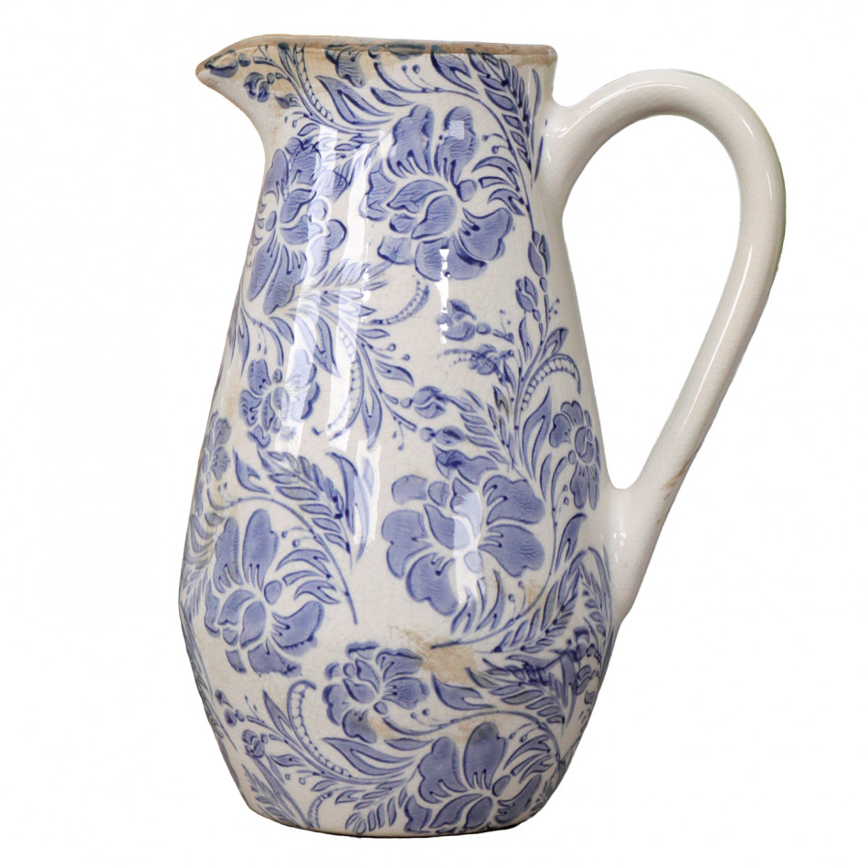 Tall Wisteria Lane Blue Jug, a handled vessel suited to serving or displaying a flower arrangement