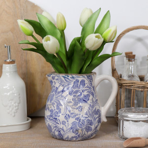 Short Wisteria Lane Blue Jug, a handled vessel suited to serving or displaying a flower arrangement