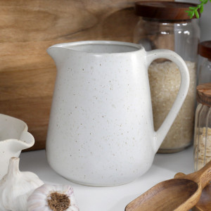 Off White reactive-glaze ceramic Bistrot jug styled on a kitchen bench.