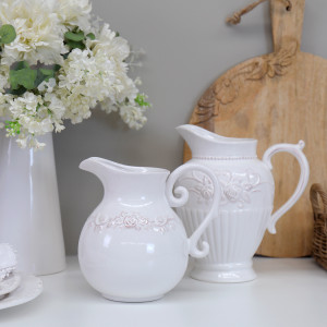Aurelia Roses White Jug - Short, a handled vessel suited to serving or displaying a flower arrangement