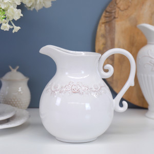 Aurelia Roses White Jug - Short, a decorative jug for serving or flower display