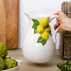Limone Ceramic Jug - Yellow Lemons Pitcher, designed as a practical jug with decorative tabletop appeal