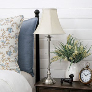 Victoria Antique Silver Lamp + Shade, a decorative lighting piece for an interior setting