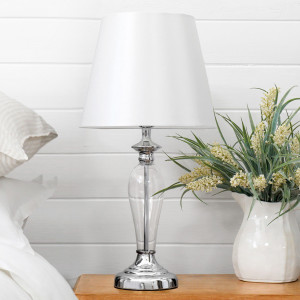 Lucerne Glass Table Lamp + Shade, a freestanding table suited to displaying useful or decorative items