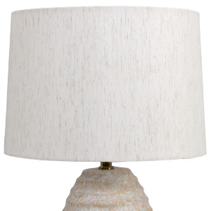 Close-up of the gently tapered off-white linen lampshade with visible natural-coloured threads