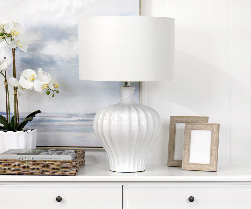 Justina Fluted White Table Lamp + Shade