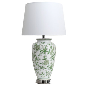 Lydia Green & White Ginger Jar Lamp + Shade