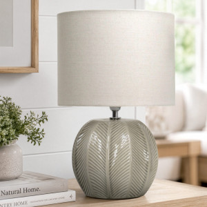 Langley Sage Taupe Ceramic Lamp + Shade
