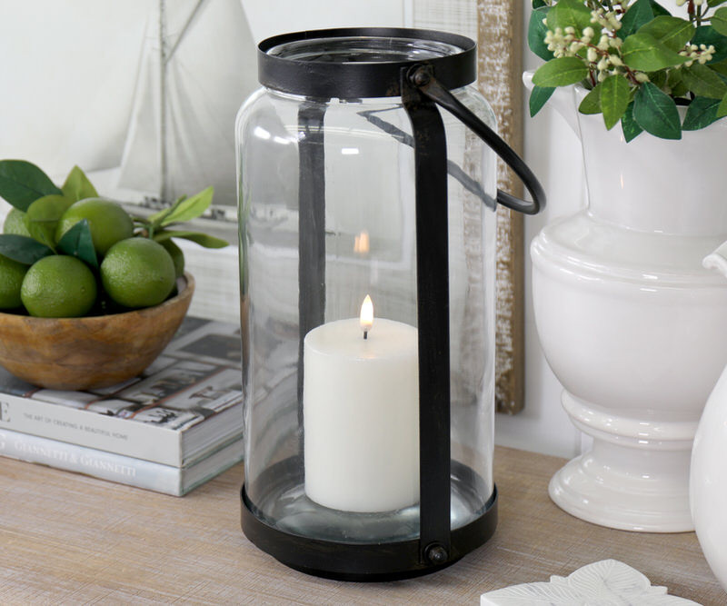 Tall Grafton Black Iron & Glass Vase / Candle Lantern