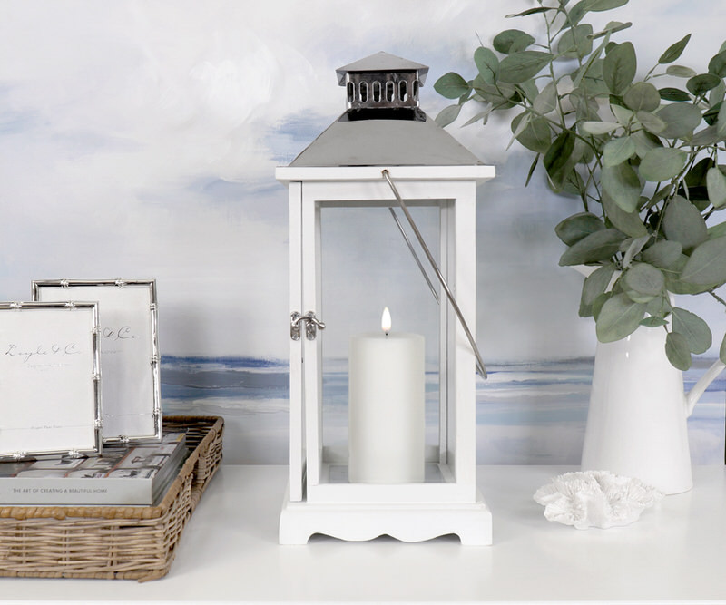 Large Penshaw White Lantern Candle Hurricane