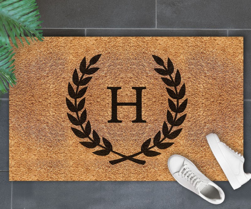 CUSTOM Large Initial Wreath Doormat 90x55cm - Vinyl Backed