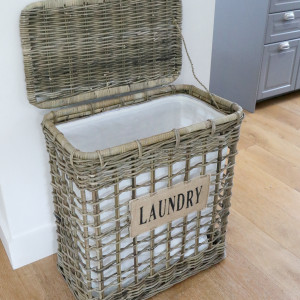 Porto Laundry Basket - Tall Storage Basket with Lid, designed as a versatile storage accent for an interior space