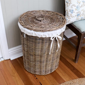 Provence Round Rattan Laundry Basket with Lid - Large
