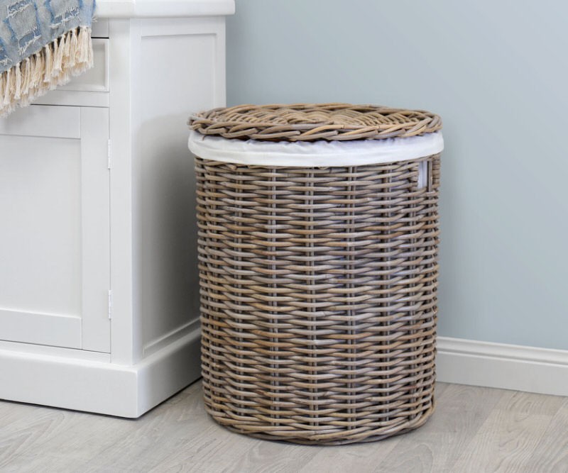 Round Rattan Laundry Basket With Lid, Round Woven Basket With Lid