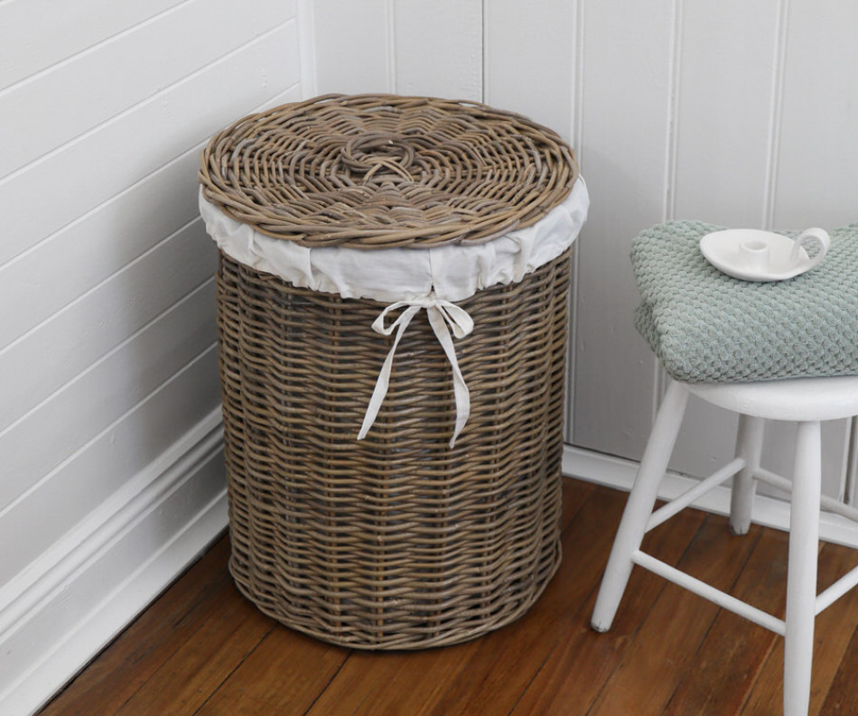 Provence Round Rattan Laundry Basket with Lid - Large