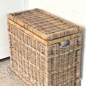 Banbury Double Laundry Hamper, designed as a versatile storage accent for an interior space