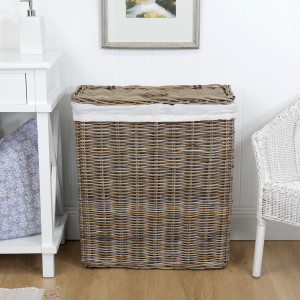 Allingham Rattan Double Laundry Hamper, designed as a versatile storage accent for an interior space