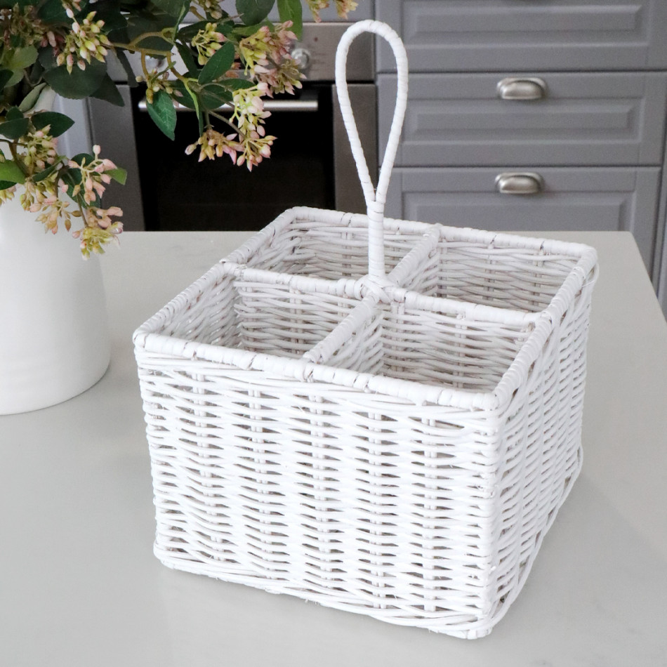 Laurent Cutlery & Wine Caddy - White, a functional storage piece for household organisation