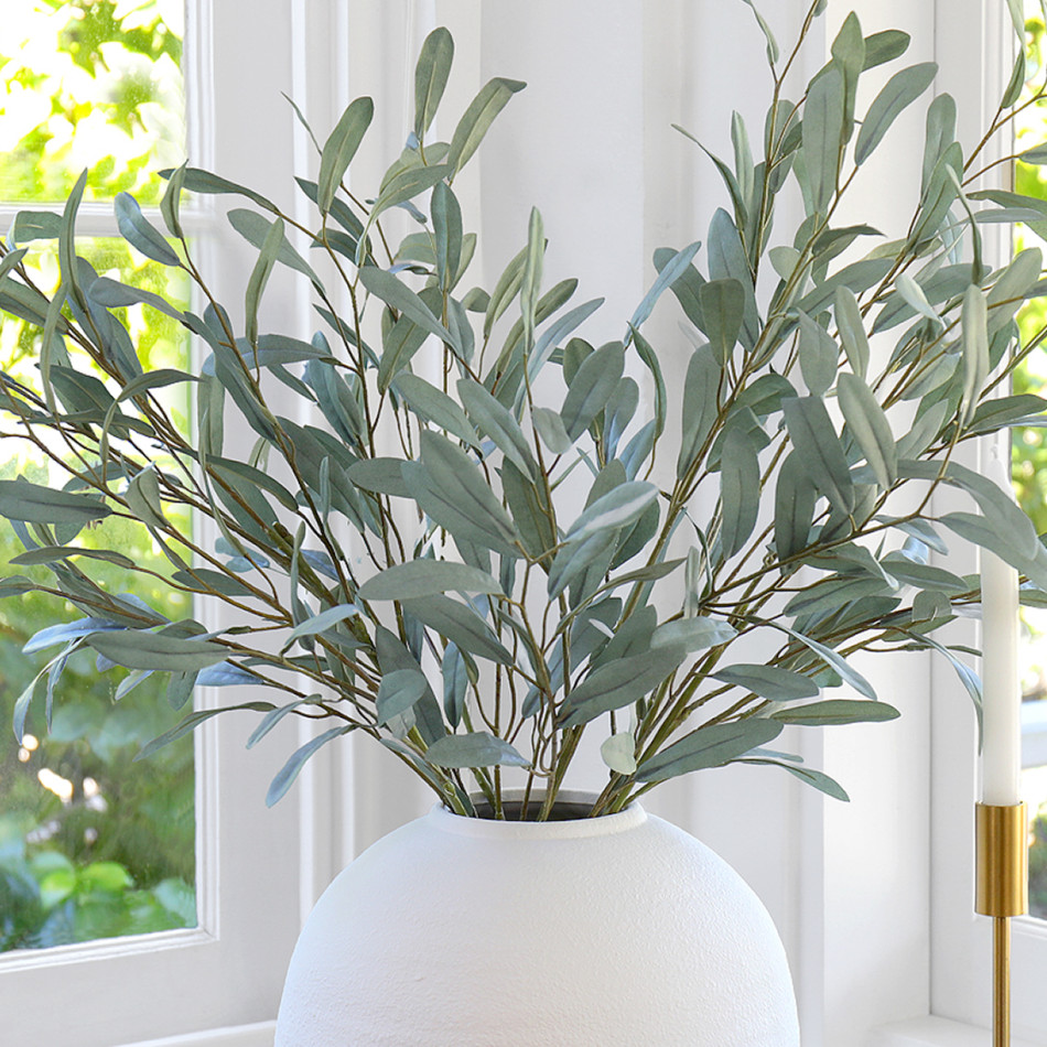 Set 3 Ravello Grey-Green Olive Leaf Sprays, decorative flowers or foliage for vase styling