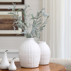 Small Lisbon White Vase, a decorative vessel for arranging flowers, foliage or tabletop displays