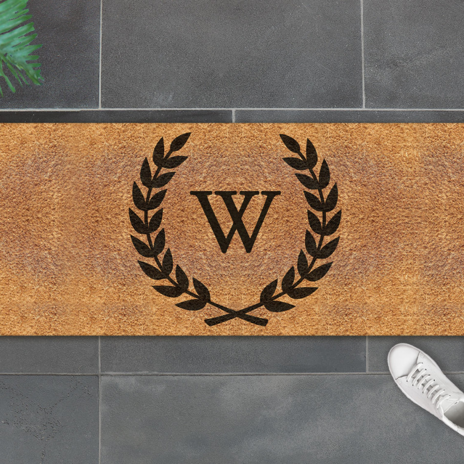 CUSTOM Long Initial Wreath Doormat 115x45cm - Vinyl Backed