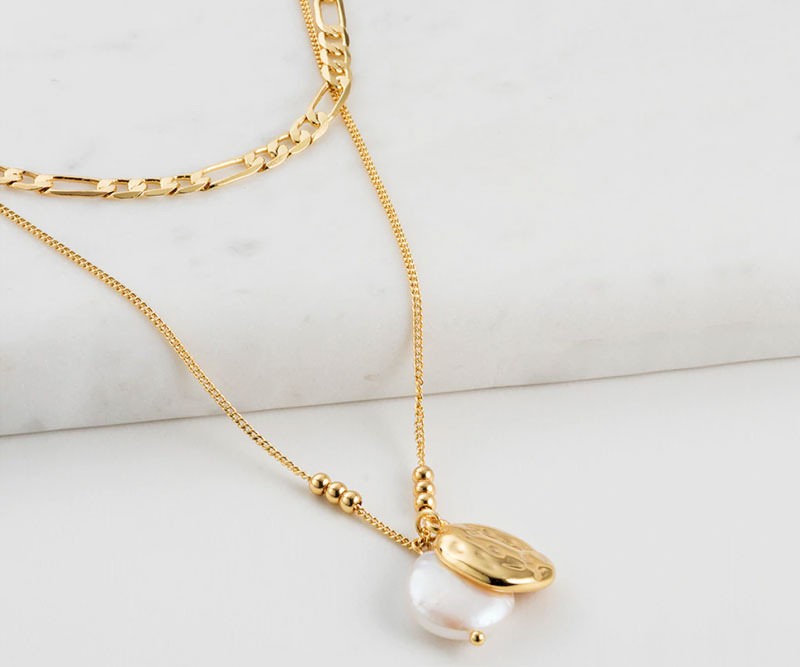 Tahiti Pearl Drop Gold Double Chain Necklace