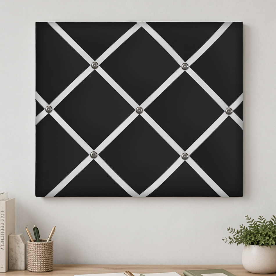 Glamorous Black Ribbon Memo Board with contrasting ribbons and decorative buttons