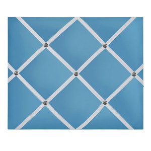 Detail of the antique nickel-colour button option against blue fabric