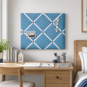 Blue ribbon memo board shown with a nickel-colour button option