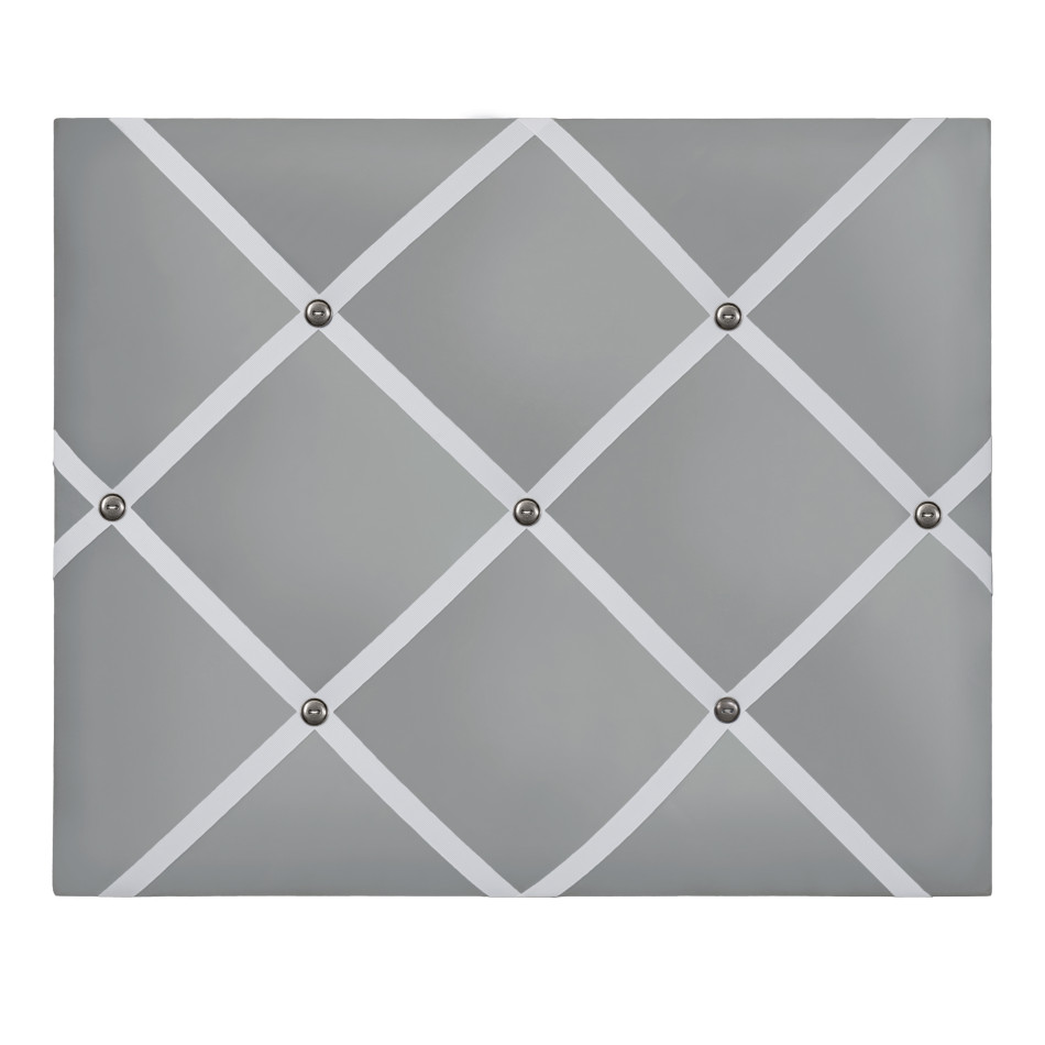 Silvery grey fabric memo board with a softly padded rectangular surface