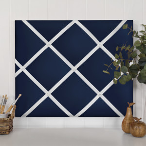 Navy Blue Ribbon Memo Board, with a decorative ribbon grid for securing notes, cards and photographs