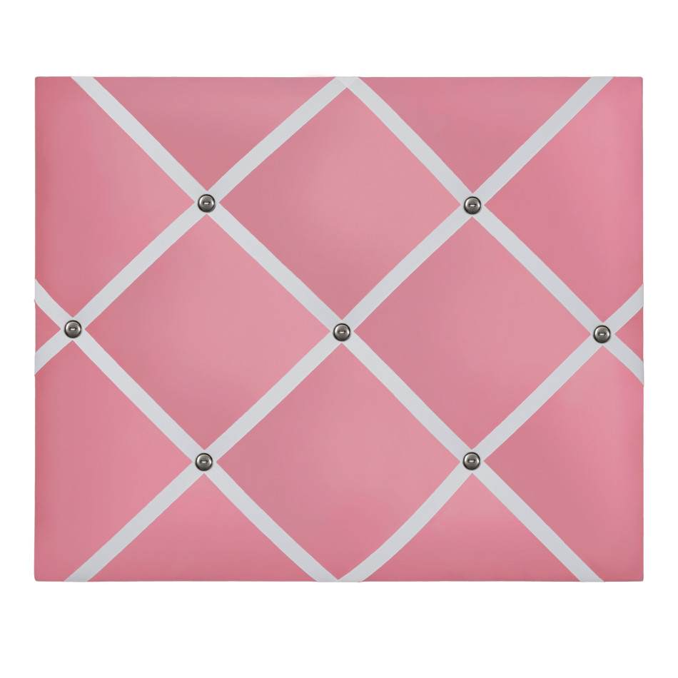 Detail of an antique nickel-colour button option against candy-pink fabric