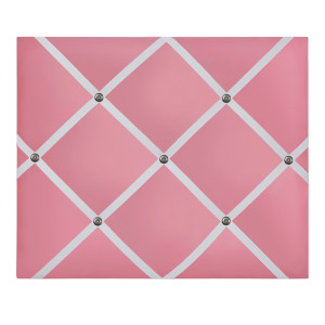 Detail of an antique nickel-colour button option against candy-pink fabric