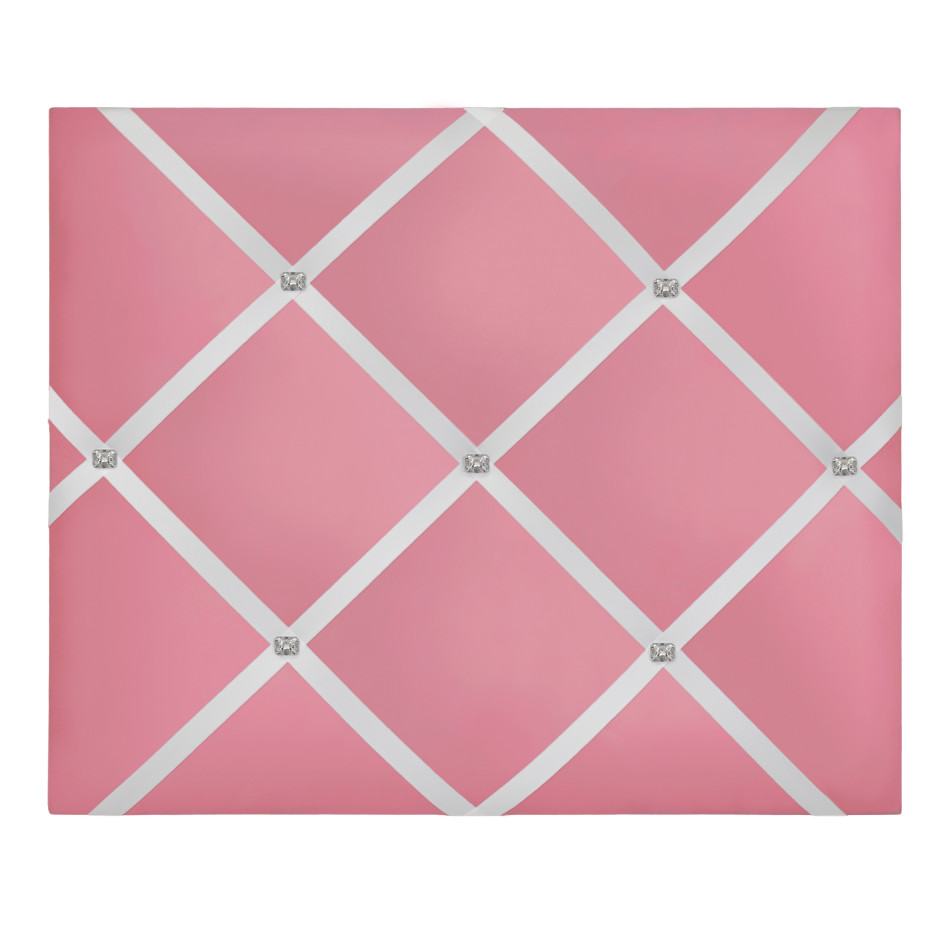Soft pink fabric memo board for displaying photographs, notes and cards