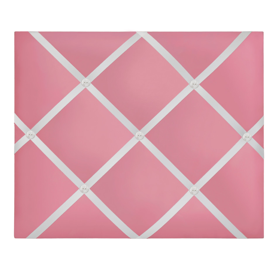 Candy Pink memo board with a white ribbon grid for displaying notes and photographs
