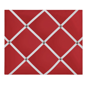 Red Ribbon Memo Board with white grosgrain ribbon and antique nickel buttons