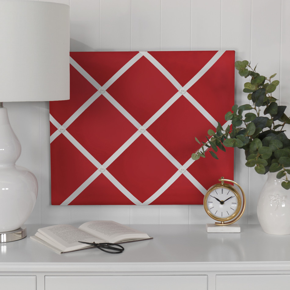 Red Ribbon Memo Board with contrasting grosgrain ribbon for displaying photos and notes
