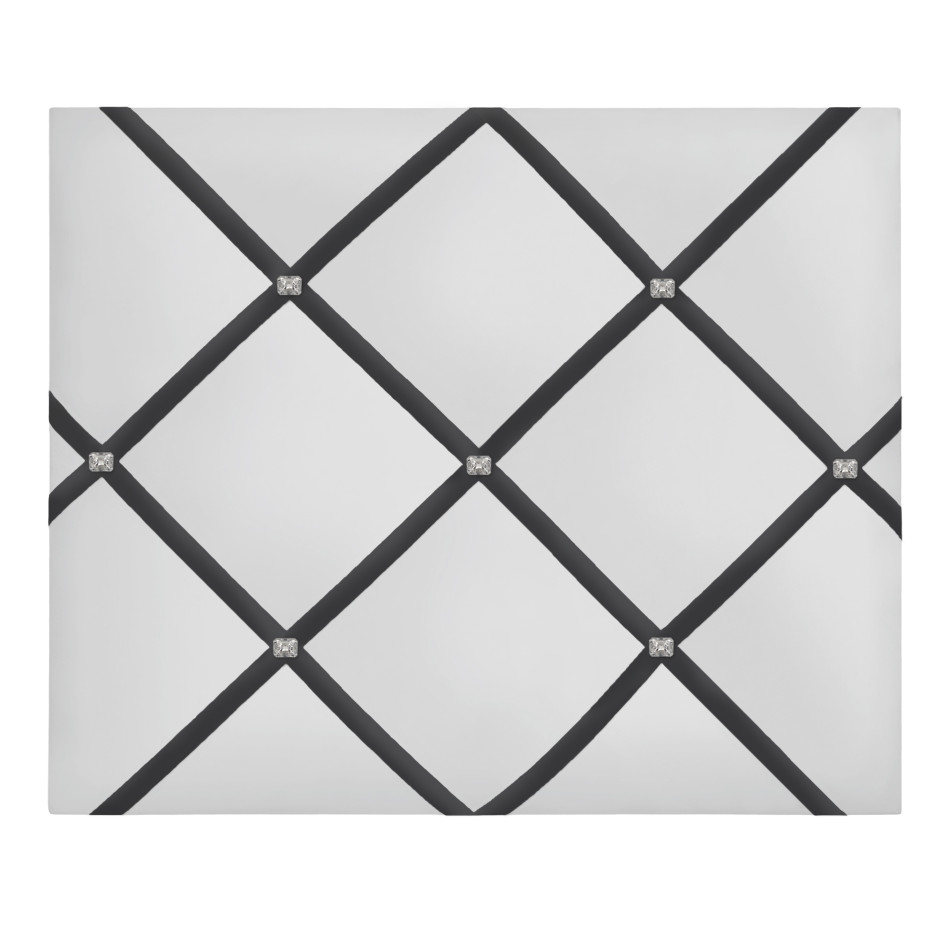 White and charcoal ribbon memo board finished with diamante buttons
