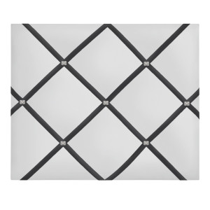 White and charcoal ribbon memo board finished with diamante buttons